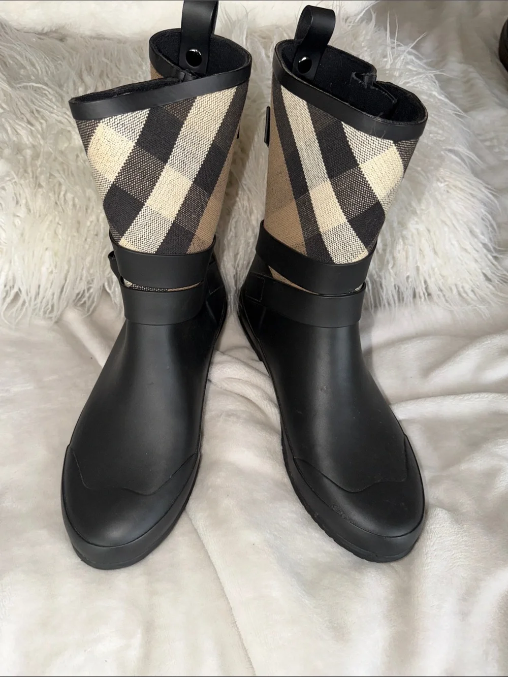 Plaid Strap Rain Boots with Buckle!  Excellent Condition only worn few times!